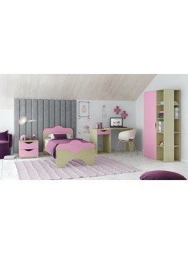 Παιδικό δωμάτιο "ΠΑΖ" σετ 4 τμχ. σε χρώμα δρυς-ροζ  SET PAZ-roz