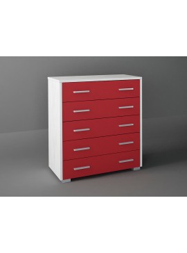 Intrahome Συρταριέρα με 5 συρτάρια σε χρώμα λευκό ρουστίκ-κόκκινο 80x45x90 Intrahomesa-00652266