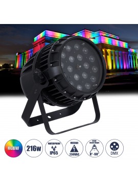 51114 GloboStar®  51114 MINOTAUR Επαγγελματική Κεφαλή PAR DMX512 216W AC 220V-240V 4in1 BEAM - WASH - SPOT - ZOOM 8° - 60° OSRAM LED Αδιάβροχη IP65 RGBW - Μαύρο - L24.8 x W28 x H37cm