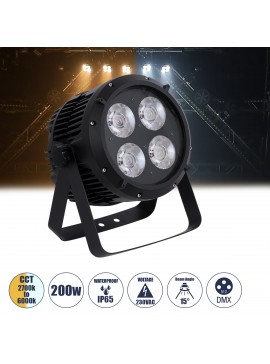 51119 GloboStar®  51119 TYPHON Επαγγελματική Κεφαλή PAR DMX512 200W AC 220V-240V - SPOT - 15° OSRAM LED Αδιάβροχη IP65 - CCT Θερμό Λευκό 2700K - Φυσικό Λευκό 4500K - Ψυχρό Λευκό 6000K - Μαύρο - L23.2 x W22 x H33cm