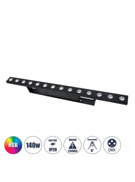 51204 GloboStar®  51204 MEDES Επαγγελματική Μπάρα Φωτισμού Wall Washer LED 14 x 10W 140W 8° AC 220-240V IP20 Πολύχρωμο RGB DMX512 - Μαύρο - Μ100 x Π6.5 x Υ12.5cm - 2 Χρόνια Εγγύση