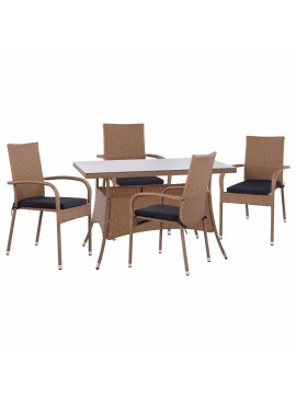 ΣΕΤ ΤΡΑΠΕΖΑΡΙΑΣ 5ΤΜΧ ΤΡΑΠ. 120Χ70 & ΠΟΛΥΘΡΟΝΕΣ WICKER RATTAN ΜΠΕΖ ΚΑΦΕ HM11711.32