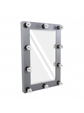 MIRROR-60x90-6 GloboStar®  MAKEUP MIRROR-60x90-6 Μοντέρνος Καθρέπτης Μακιγιάζ με Πλαίσιο Φυσικού Ξύλου με Διακόπτη On/Off 10 x E27 AC220-240V - Μ60 x Π7 x Υ90cm - Γκρι Ανθρακί
