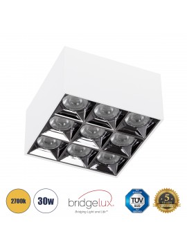 60339 GloboStar®  LUMINAR SUPERIOR 60339 Επιφανειακό LED Spot Downlight TrimLess 30W 4050lm 36° AC 220-240V IP20 Μ12 x Π12 x Υ6.6cm - Λευκό με Κάτοπτρο Χρωμίου - Θερμό Λευκό 2700K - Bridgelux High Lumen Chip Gen2 - TÜV Certified Driver - 5 Years Warranty