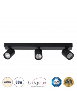 60348 GloboStar®  LEONARDO 60348 Μοντέρνο Φωτιστικό Οροφής Ράγα με Κινούμενα Σποτ LED Spot Downlight 30W 3600lm 60° AC 220-240V IP20 Μ52 x Π7 x Υ11.8cm - Μαύρο - Φυσικό Λευκό 4500K - Bridgelux COB - 5 Years Warranty