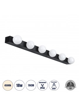 60452 GloboStar® GLOBOSTAR® BELLA 60452 Μοντέρνο Φωτιστικό Τοίχου - Απλίκα Καθρέπτη Μπάνιου LED 18W 2052lm 300° AC 220-240V IP44 Φυσικό Λευκό 4500K - Bridgelux COB Chip & TÜV SÜD Driver - Μαύρο Ματ & Λευκό - Μ70 x Π11 x Υ6cm - 3 Χρόνια Εγγύηση