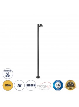 60510 GloboStar®  GARDENIA 60510 Φωτιστικό Κήπου - Πάρκου - Πλατείας - Κολωνάκι Αρχιτεκτονικού Φωτισμού Εξωτερικού Χώρου LED 7W 700lm 60° AC220-240V Αδιάβροχο IP65 - Σώμα Αλουμινίου & Tempered Glass - Μ15 x Π18 x Υ180cm - Θερμό Λευκό 2700K - Γκρι Ανθρακί 