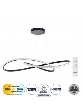 60917 GloboStar® GLOBOSTAR® DEXTER 60917 Μοντέρνο Κρεμαστό Φωτιστικό Οροφής LED 120W 13440lm 300° AC 220-240V IP20 Ρυθμιζόμενο Λευκό CCT με Χειριστήριο από 2700K έως 6000K Dimmable - Lumileds SMD Chip - Μαύρο Ματ - Μ103 x Π103 x Υ22cm - 3 Χρόνια Εγγύηση