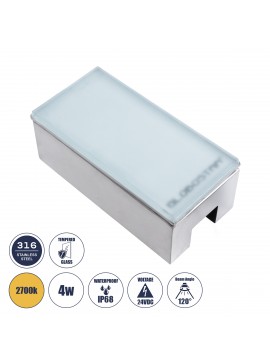 60949 GloboStar®  CYBOLITHOS 60949 Χωνευτό Φωτιστικό Σποτ Δαπέδου LED 4W 520lm 120° DC 24V Αδιάβροχο IP68 IK06 Μ20 x Π10 x Υ8cm 2700K Dimmable - Tempered Γαλακτερό Γυαλί & Ανοξείδωτο Ατσάλι - Bridgelux Chip - 3 Χρόνια Εγγύηση