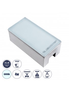 60951 GloboStar®  CYBOLITHOS 60951 Χωνευτό Φωτιστικό Σποτ Δαπέδου LED 4W 540lm 120° DC 24V Αδιάβροχο IP68 IK06 Μ20 x Π10 x Υ8cm 6000K Dimmable - Tempered Γαλακτερό Γυαλί & Ανοξείδωτο Ατσάλι - Bridgelux Chip - 3 Χρόνια Εγγύηση