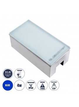 60952 GloboStar®  CYBOLITHOS 60952 Χωνευτό Φωτιστικό Σποτ Δαπέδου LED 4W 400lm 120° DC 24V Αδιάβροχο IP68 IK06 Μ20 x Π10 x Υ8cm Μπλε Dimmable - Tempered Γαλακτερό Γυαλί & Ανοξείδωτο Ατσάλι - Bridgelux Chip - 3 Χρόνια Εγγύηση