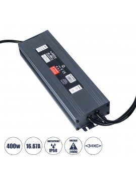 60967 GloboStar®  60967 Αδιάβροχο Τροφοδοτικό SELV για Προϊόντα Φωτισμού LED 400W 16.67A - AC 220-240V σε DC 24V με 1.2m VDE Καλώδιο Παροχής & Εξόδου Τροφοδοσίας - Αδιάβροχο IP68 - M25.5 x W7.5 x H4cm  - 3 Χρόνια Εγγύηση