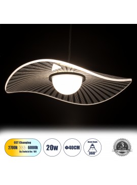 60974 GloboStar® GLOBOSTAR® ACRYLICA 60974 Μοντέρνο Κρεμαστό Φωτιστικό Οροφής LED 20W 2240lm 360° AC 220-240V IP20 Ρυθμιζόμενο Λευκό CCT με On/Off 2700K/4500K/6000K - Lumileds SMD Chip - Διάφανο & Μαύρο Ματ - Μ40 x Π40 x Υ6.5cm - 3 Χρόνια Εγγύηση