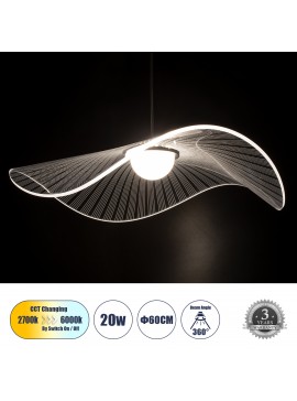 60975 GloboStar® GLOBOSTAR® ACRYLICA 60975 Μοντέρνο Κρεμαστό Φωτιστικό Οροφής LED 20W 2240lm 360° AC 220-240V IP20 Ρυθμιζόμενο Λευκό CCT με On/Off 2700K/4500K/6000K - Lumileds SMD Chip - Διάφανο & Μαύρο Ματ - Μ60 x Π60 x Υ15cm - 3 Χρόνια Εγγύηση