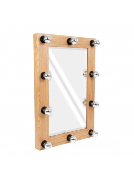 MIRROR-60x90-1 GloboStar®  MAKEUP MIRROR-60x90-1 Μοντέρνος Καθρέπτης Μακιγιάζ με Πλαίσιο Φυσικού Ξύλου με Διακόπτη On/Off 10 x E27 AC220-240V - Μ60 x Π7 x Υ90cm - Μπεζ Δρυς