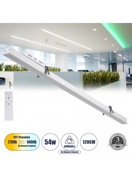 61033 GloboStar®  LUCA 61033 Γραμμικό Χωνευτό Φωτιστικό Linear LED CCT 54W 6500lm 120° AC 220-240V Μ121.5 x Π5 x Υ4cm - Εναλλαγή Φωτισμού μέσω Τηλεχειριστηρίου All In One Ψυχρό 6000k+Φυσικό 4500k+Θερμό 2700k Dimmable - Λευκό - 3 Years Warranty