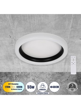 61034 GloboStar®  ARIANA 61034 Πλαφονιέρα Οροφής Κύκλος LED CCT 55W 6376lm 120° AC 220-240V - Εναλλαγή Φωτισμού μέσω Τηλεχειριστηρίου All In One Ψυχρό Λευκό 6000k+Φυσικό Λευκό 4500k+Θερμό Λευκό 2700k Dimmable Φ48cm - Μαύρο - 3 Years Warranty