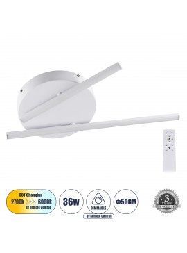 61092 GloboStar®  DRACO 61092 Φωτιστικό Οροφής Γραμμικό Linear Design LED CCT 36W 4428lm 120° AC 220-240V - Εναλλαγή Φωτισμού μέσω Τηλεχειριστηρίου All In One Ψυχρό 6000k+Φυσικό 4500k+Θερμό 2700k Dimmable Φ50 x Υ6cm - Λευκό - 3 Years Warranty