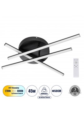 61093 GloboStar® GLOBOSTAR® DRACO 61093 Μοντέρνο Φωτιστικό Οροφής LED 45W 5535lm 120° AC 220-240V IP20 Ρυθμιζόμενο Λευκό CCT με Χειριστήριο από 2700K έως 6000K Dimmable - Lumileds SMD Chip - Μαύρο Ματ - Μ50 x Π50 x Υ11cm - 3 Χρόνια Εγγύηση