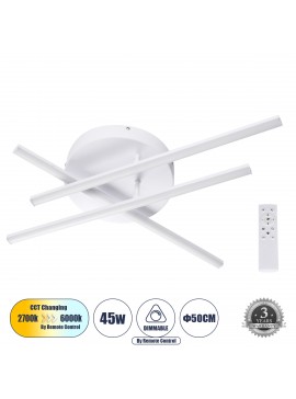 61094 GloboStar® GLOBOSTAR® DRACO 61094 Μοντέρνο Φωτιστικό Οροφής LED 45W 5535lm 120° AC 220-240V IP20 Ρυθμιζόμενο Λευκό CCT με Χειριστήριο από 2700K έως 6000K Dimmable - Lumileds SMD Chip - Λευκό Ματ - Μ50 x Π50 x Υ11cm - 3 Χρόνια Εγγύηση