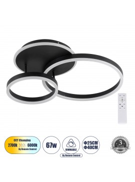 61120 GloboStar® GLOBOSTAR® VENOM 61120 Μοντέρνο Φωτιστικό Οροφής LED 67W 8107lm 360° AC 220-240V IP20 Ρυθμιζόμενο Λευκό CCT με Χειριστήριο από 2700K έως 6000K Dimmable - Lumileds SMD Chip - Μαύρο Ματ - Μ60 x Π40 x Υ12.5cm - 3 Χρόνια Εγγύηση