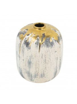 Artekko Kayle Μπεζ Διακοσμητικό Κεραμικό Βάζο με Χρυσές Λεπτομέρειες (16x16x20)cm Artekko 61142