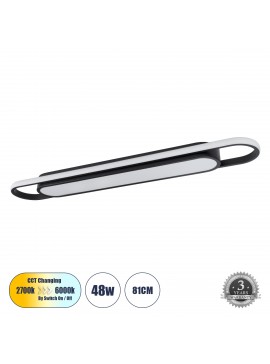 61218 GloboStar®  IGOR 61218 Φωτιστικό Οροφής Linear Design LED CCT 48W 5760lm 210° AC 220-240V - Εναλλαγή Φωτισμού μέσω Διακόπτη On/Off All In One Ψυχρό 6000k+Φυσικό 4500k+Θερμό 2700k Μ81 x Π13 x Υ4.5cm - Μαύρο - 3 Years Warranty