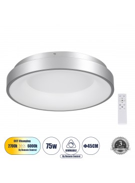 61234 GloboStar® GLOBOSTAR® SALEM 61234 Μοντέρνο Φωτιστικό Οροφής LED 75W 8625lm 120° AC 220-240V IP20 Ρυθμιζόμενο Λευκό CCT με Χειριστήριο από 2700K έως 6000K Dimmable - Lumileds SMD Chip - Γκρι - Μ45 x Π45 x Υ9.5cm - 3 Χρόνια Εγγύηση