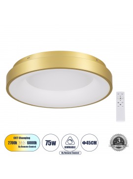 61235 GloboStar® GLOBOSTAR® SALEM 61235 Μοντέρνο Φωτιστικό Οροφής LED 75W 8625lm 120° AC 220-240V IP20 Ρυθμιζόμενο Λευκό CCT με Χειριστήριο από 2700K έως 6000K Dimmable - Lumileds SMD Chip - Χρυσό - Μ45 x Π45 x Υ9.5cm - 3 Χρόνια Εγγύηση
