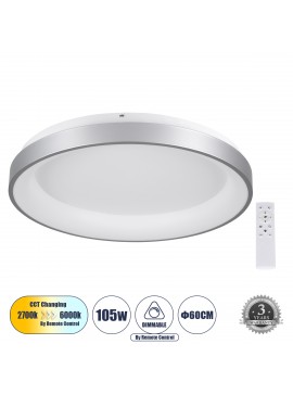61238 GloboStar® GLOBOSTAR® SALEM 61238 Μοντέρνο Φωτιστικό Οροφής LED 105W 12075lm 120° AC 220-240V IP20 Ρυθμιζόμενο Λευκό CCT με Χειριστήριο από 2700K έως 6000K Dimmable - Lumileds SMD Chip - Γκρι - Μ60 x Π60 x Υ9.5cm - 3 Χρόνια Εγγύηση