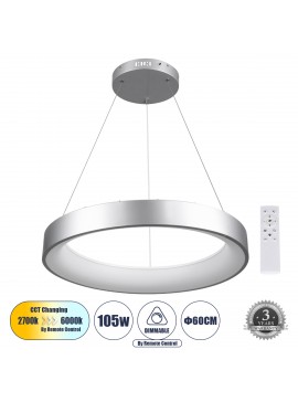 61246 GloboStar® GLOBOSTAR® SALEM 61246 Μοντέρνο Κρεμαστό Φωτιστικό Οροφής LED 105W 12075lm 120° AC 220-240V IP20 Ρυθμιζόμενο Λευκό CCT με Χειριστήριο από 2700K έως 6000K Dimmable - Lumileds SMD Chip - Γκρι - Μ60 x Π60 x Υ6cm - 3 Χρόνια Εγγύηση