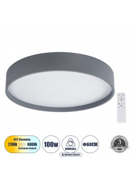61260 GloboStar® GLOBOSTAR® NARNIA 61260 Μοντέρνο Φωτιστικό Οροφής LED 100W 11500lm 120° AC 220-240V IP20 Ρυθμιζόμενο Λευκό CCT με Χειριστήριο από 2700K έως 6000K Dimmable - Lumileds SMD Chip - Γκρι Ματ - Μ60 x Π60 x Υ10cm - 3 Χρόνια Εγγύηση