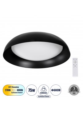61264 GloboStar® GLOBOSTAR® ANATOLIA 61264 Μοντέρνο Φωτιστικό Οροφής LED 75W 8625lm 120° AC 220-240V IP20 Ρυθμιζόμενο Λευκό CCT με Χειριστήριο από 2700K έως 6000K Dimmable - Lumileds SMD Chip - Μαύρο Ματ - Μ60 x Π60 x Υ13cm - 3 Χρόνια Εγγύηση