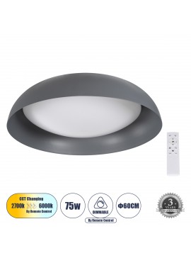61265 GloboStar® GLOBOSTAR® ANATOLIA 61265 Μοντέρνο Φωτιστικό Οροφής LED 75W 8625lm 120° AC 220-240V IP20 Ρυθμιζόμενο Λευκό CCT με Χειριστήριο από 2700K έως 6000K Dimmable - Lumileds SMD Chip - Γκρι - Μ60 x Π60 x Υ13cm - 3 Χρόνια Εγγύηση