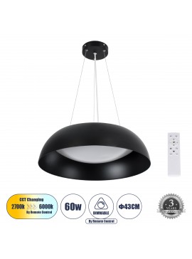 61267 GloboStar® GLOBOSTAR® ANATOLIA 61267 Μοντέρνο Κρεμαστό Φωτιστικό Οροφής LED 60W 6900lm 120° AC 220-240V IP20 Ρυθμιζόμενο Λευκό CCT με Χειριστήριο από 2700K έως 6000K Dimmable - Lumileds SMD Chip - Μαύρο Ματ - Μ43 x Π43 x Υ11cm - 3 Χρόνια Εγγύηση