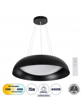 61269 GloboStar® GLOBOSTAR® ANATOLIA 61269 Μοντέρνο Κρεμαστό Φωτιστικό Οροφής LED 75W 8625lm 120° AC 220-240V IP20 Ρυθμιζόμενο Λευκό CCT με Χειριστήριο από 2700K έως 6000K Dimmable - Lumileds SMD Chip - Μαύρο Ματ - Μ60 x Π60 x Υ12.5cm - 3 Χρόνια Εγγύηση