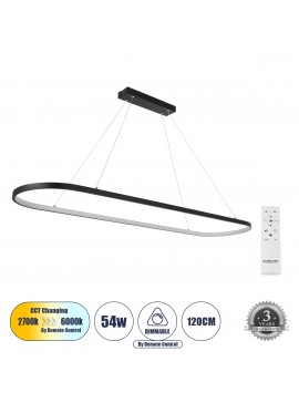 61271 GloboStar® GLOBOSTAR® BOLIVAR 61271 Μοντέρνο Κρεμαστό Φωτιστικό Οροφής LED 54W 6210lm 360° AC 220-240V IP20 Ρυθμιζόμενο Λευκό CCT με Χειριστήριο από 2700K έως 6000K Dimmable - Lumileds SMD Chip - Μαύρο Ματ - Μ120 x Π30 x Υ2cm - 3 Χρόνια Εγγύηση