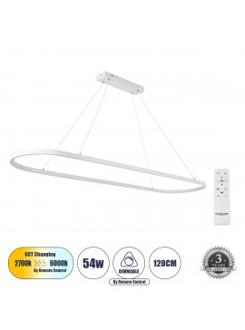 61272 GloboStar® GLOBOSTAR® BOLIVAR 61272 Μοντέρνο Κρεμαστό Φωτιστικό Οροφής LED 54W 6210lm 360° AC 220-240V IP20 Ρυθμιζόμενο Λευκό CCT με Χειριστήριο από 2700K έως 6000K Dimmable - Lumileds SMD Chip - Λευκό Ματ - Μ120 x Π30 x Υ2cm - 3 Χρόνια Εγγύηση