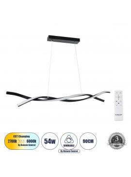 61275 GloboStar® GLOBOSTAR® MORALES 61275 Μοντέρνο Κρεμαστό Φωτιστικό Οροφής LED 54W 6048lm 300° AC 220-240V IP20 Ρυθμιζόμενο Λευκό CCT με Χειριστήριο από 2700K έως 6000K Dimmable - Lumileds SMD Chip - Μαύρο Ματ - Μ90 x Π14 x Υ14cm - 3 Χρόνια Εγγύηση