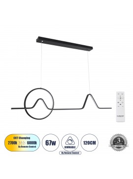 61292 GloboStar® GLOBOSTAR® WINDY 61292 Μοντέρνο Κρεμαστό Φωτιστικό Οροφής LED 67W 7504lm 300° AC 220-240V IP20 Ρυθμιζόμενο Λευκό CCT με Χειριστήριο από 2700K έως 6000K Dimmable - Lumileds SMD Chip - Μαύρο - Μ120 x Π4 x Υ30cm - 3 Χρόνια Εγγύηση