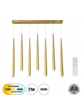 61312 GloboStar® GLOBOSTAR® TEARS 61312 Μοντέρνο Κρεμαστό Φωτιστικό Οροφής LED 21W 2310lm 180° AC 220-240V IP20 Ρυθμιζόμενο Λευκό CCT με Χειριστήριο από 2700K έως 6000K Dimmable - Lumileds SMD Chip - Χρυσό Βούρτσας - Μ70 x Π3.2 x Υ60cm - 3 Χρόνια Εγγύηση