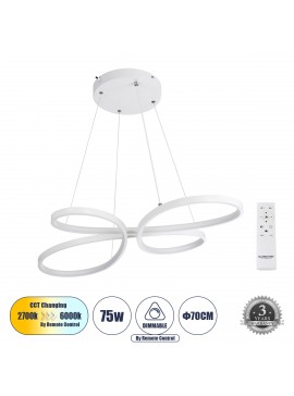 61392 GloboStar® GLOBOSTAR® BUTTERFLY 61392 Μοντέρνο Κρεμαστό Φωτιστικό Οροφής LED 75W 8400lm 300° AC 220-240V IP20 Ρυθμιζόμενο Λευκό CCT με Χειριστήριο από 2700K έως 6000K Dimmable - Lumileds SMD Chip - Λευκό Ματ - Μ70 x Π55 x Υ4cm - 3 Χρόνια Εγγύηση