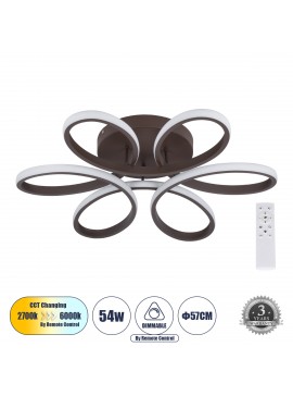 61402 GloboStar® GLOBOSTAR® MARGARET 61402 Μοντέρνο Φωτιστικό Οροφής LED 54W 6210lm 360° AC 220-240V IP20 Ρυθμιζόμενο Λευκό CCT με Χειριστήριο από 2700K έως 6000K Dimmable - Lumileds SMD Chip - Καφέ Ματ - Μ57 x Π57 x Υ12cm - 3 Χρόνια Εγγύηση