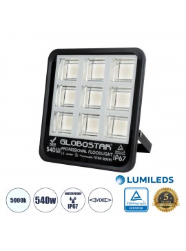 61436 GloboStar® GLOBOSTAR® TITAN 61436 Προβολέας για Γήπεδα Tennis & Ποδοσφαίρου 5x5 LED 540W 67500lm 60°x90° AC 220-240V Αδιάβροχο IP67 Φυσικό Λευκό 5000K - Lumileds SMD Chip - TÜV Rheinland Certified - Μαύρο Ματ - Μ38 x Π8 x Υ42cm - 5 Χρόνια Εγγύηση