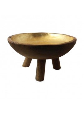 Artekko Woody Ξύλινο Διακοσμητικό Μπολ σε Φυσική Απόχρωση με Χρυσό (30x30x15)cm Artekko 70651