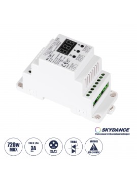 70670 GloboStar® GLOBOSTAR® SKYDANCE-S1-DR 70670 AC Trailing Edge DMX Dimmer Ράγας με 2 x 1.5A 360W Κανάλια AC 220-240V 3A 720W Max IP20 - DMX512 & RDM - Μ11.5 x Π5 x Υ6.5cm - 5 Χρόνια Εγγύηση