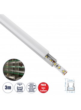 70808-3M GloboStar®  GLASSBOARD-PROFILE 70808-3M Προφίλ Αλουμινίου - Βάση & Ψύκτρα Ταινίας LED με Λευκό Γαλακτερό Κάλυμμα - Χρήση για Μοριακό Φωτισμό Γυαλιού Πάχους 8mm - Πατητό Κάλυμμα - Ασημί - 3 Μέτρα - Πακέτο 5 Τεμαχίων - Μ300 x Π1.1 x Υ1.7cm