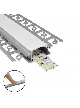 70819-3M GloboStar®  PLASTERBOARD-PROFILE 70819-3M Προφίλ Αλουμινίου - Βάση & Ψύκτρα Ταινίας LED με Λευκό Γαλακτερό Κάλυμμα - Χωνευτή Χρήση σε Γυψοσανίδα - Trimless - Πατητό Κάλυμμα - Ασημί - 3 Μέτρα - Πακέτο 5 Τεμαχίων - Μ300 x Π6.7 x Υ1.4cm
