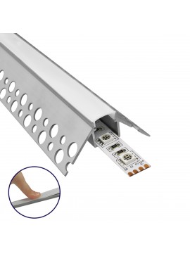 70821-3M GloboStar®  PLASTERBOARD-PROFILE 70821-3M Προφίλ Αλουμινίου - Βάση & Ψύκτρα Ταινίας LED με Λευκό Γαλακτερό Κάλυμμα - Χωνευτή Γωνιακή Χρήση σε Εξωτερική Γωνία Γυψοσανίδας - Trimless - Πατητό Κάλυμμα - Ασημί - 3 Μέτρα - Πακέτο 5 Τεμαχίων - Μ300 x Π