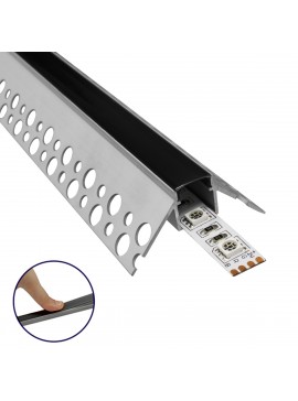 70822-3M GloboStar®  PLASTERBOARD-PROFILE 70822-3M Προφίλ Αλουμινίου - Βάση & Ψύκτρα Ταινίας LED με Μαύρο Φιμέ Κάλυμμα - Χωνευτή Γωνιακή Χρήση σε Εξωτερική Γωνία Γυψοσανίδας - Trimless - Πατητό Κάλυμμα - Ασημί - 3 Μέτρα - Πακέτο 5 Τεμαχίων - Μ300 x Π4.5 x